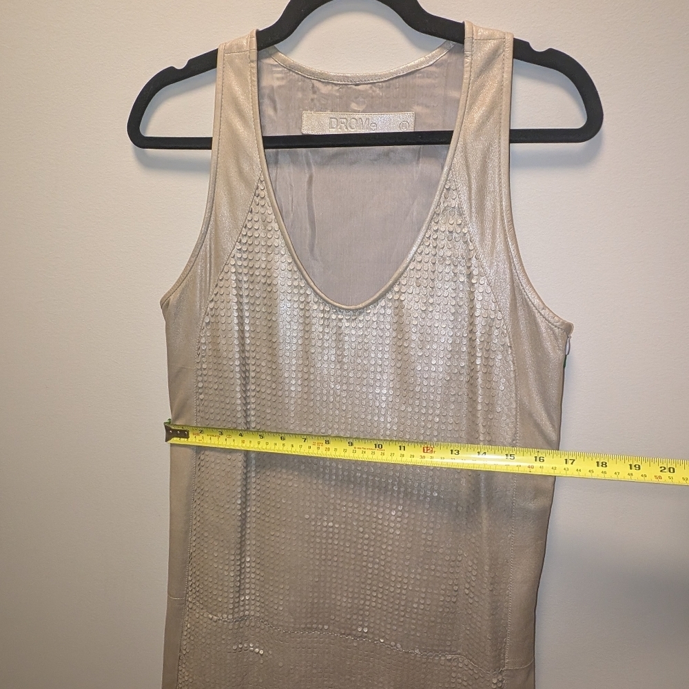 DROMe Metallic Leather Mini Dress M Silver Textured Made in Italy - Picture 7 of 8